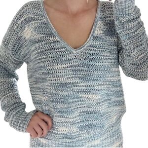 MADEWELL Cotton Blend Southbrook Open Stitch Pullover V-Neck Sweater Space Dye